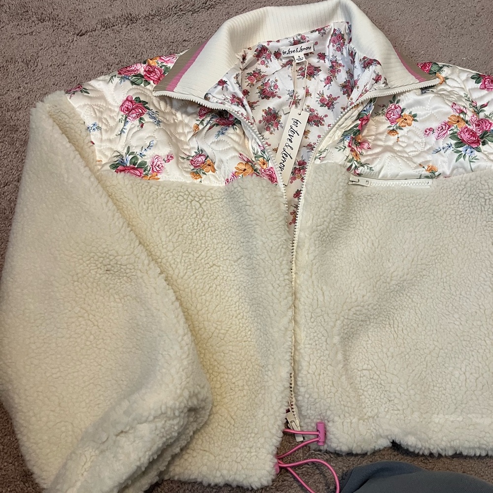Floral Sherpa Jacket with Pink Accents